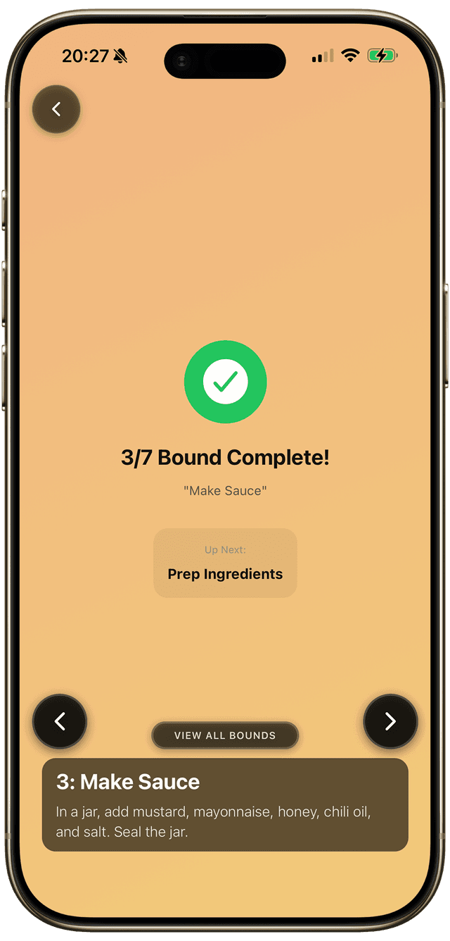 Bound complete screen